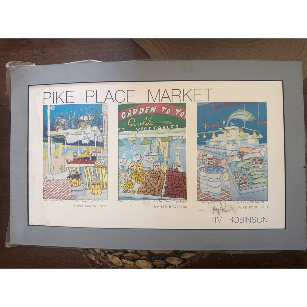 Signed‎ Tim Robinson Pike Place Market Matted Art Print Seattle Unframed